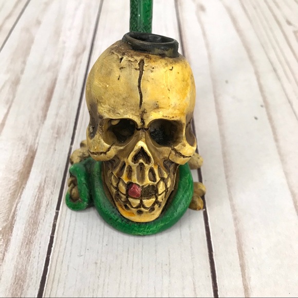 Rare New Vintage Yellow Skull Green Snake Tobacco Smoke Handmade Pipe Gothic Art - Picture 2 of 8